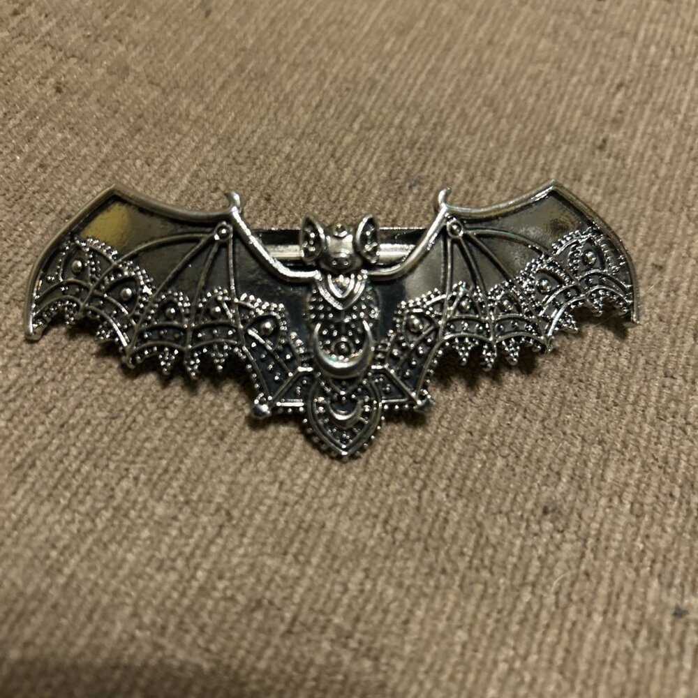 Goth Pewter Bat Halloween Hair Clip 4" Long Silver Color Metal Emo Goth Barrette